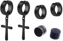 Brinco Masculino Argola Cruz Pressão Kit Com 3 Pares Bts