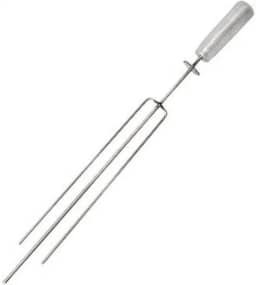 Espeto TRIDENTE Giratório Inox 65cm Cabo Revestido em Alumínio