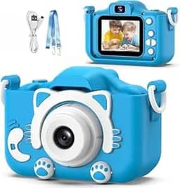 Câmera Digital Infantil Azul – Portátil, Recarregável, com Tela LCD, Jogos e Vídeo HD – Antichoque, Fácil de Usar – Presente Criativo para Crianças 4 a 12 Anos (Azul)