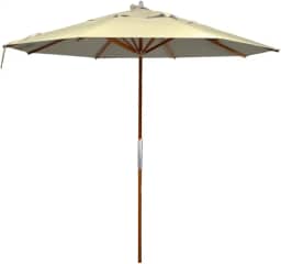 Ombrelone Redondo em Madeira Tauari, 2,40 m, 8 Varetas, Tecido Bagum Bege com Proteção UV 30%, Altura 2,38 m