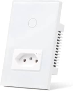 Interruptor Inteligente WiFi com Tomada Interruptor Smart Sem Fio Doméstico Multifuncional Controle Remoto de Eletrodomésticos Por Celulares com neutro 1+1 Tomada Branco
