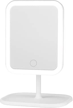 Espelho de Mesa Recarregável com Luz de LED 3 Tons Ângulo Ajustável Base Porta Objetos para Maquiagem e Beleza