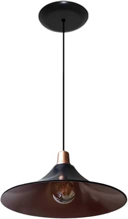 Luminária Pendente Modelo Chapéu Chines - ideal para mesa de jantar, mesa de sinuca, bilhar, sala - Cor Preto com Cobre
