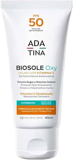 Protetor Solar Clareador Biosole Oxy FPS 50 Vitamina C e Niacinamida e Difendiox Trata melasma e manchas na pele Ada Tina + Necessaire