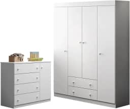 Quarto de Bebê Helena Phoenix Baby Roupeiro + Cômoda Branco