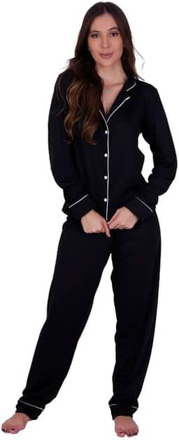 Pijama de Inverno com Gola Americano com Botões para Amamentação Manga Longa e Calça Mayara