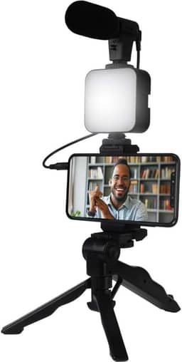 Kit Gravação Completo c/Tripé, Luz LED, Suporte Celular – Ideal para Vlogs, Vídeos e Lives Profissionais