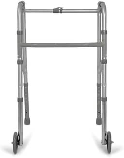 Andador Adulto Idoso com rodas alumínio dobrável altura regulável articulado Modelo 2 barras (acompanha pés com ponteira e pés com rodas se quiser usar alternadamente)