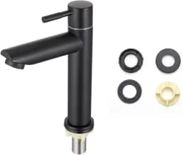 Torneira Banheiro 22 cm Luxo Moderna Lavatório Torneira Baixa Para Banheiro Volta Bica Baixa Cromada Espelhada Lavabo Aço Inox Alto Padrão Fria (Preto fosco）