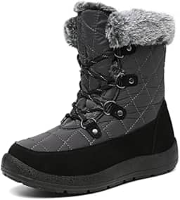 Botas femininas impermeáveis para neve de inverno com isolamento térmico para ambientes externos, botas femininas leves forradas com pele antiderrapante, Cinza, 10.5 Wide