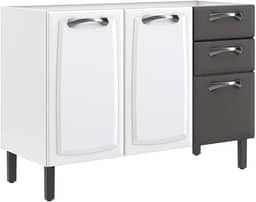 Balcão de Cozinha Itatiaia em Aço 3 Portas 2 Gavetas Branco e Grafite Sem Tampo New Premium