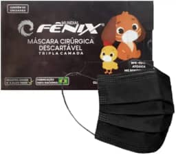 Mascara descartável tripla camada Fênix preta infantil com 50