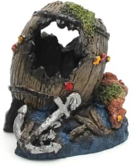 Toca barrica para Peixes Betta e Pequenos Peixes | Toca em Resina Atóxica para Aquário de Água Doce ou Salgada | Pintura Artesanal (Âncora)