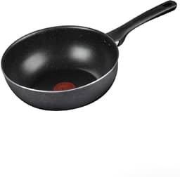 Frigideira Wok Rochedo Stone Pro 25cm Preto com Efeito Pedra e Antiaderente Minerium, Alta Resistência e Durabilidade, Cabos Ergonômicos e Base Limpa Fácil