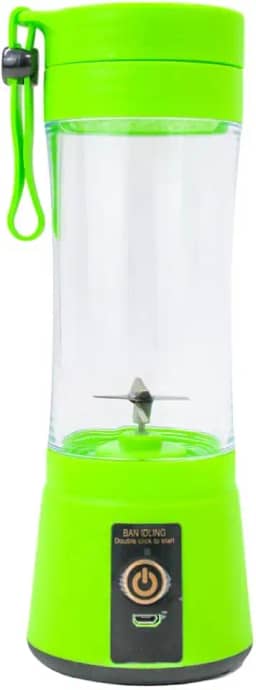 Liquidificador Portátil Elétrico, 380ml, Verde, Recarregável USB, 2 Lâminas, 22000 RPM, com Alça de Silicone, para Sucos e Shakes