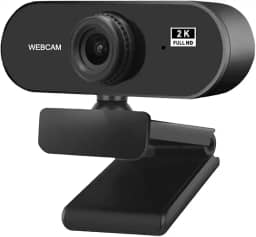 Webcam Autofoco Full HD 2K, Microfone Integrado, para Home Office e Streaming, Preto