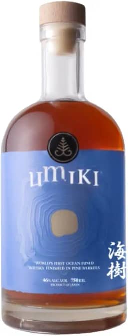 Whisky Umiki Japonês Blend Sem Filtragem Finalizado Barris de Pinheiro Notas frescas e Persistente 750ml Teor 46%