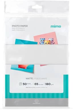 Mimo - Papel Fotográfico Fosco - A4-180g - 50 Fls - Qualidade Premium - Controle de Absorção da Tinta Para Melhor Absorção e Resistente a Água - Gramatura de 180 g/m²