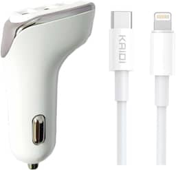 Carregador Veicular para Iphone PD USB-C Lightning KAIDI KD-304CL Turbo 38W Carregamento Rápido 3 Saidas