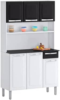 Kit Cozinhas Itatiaia Rose - 6 Portas e 1 Gaveta - Branco c/ Preto