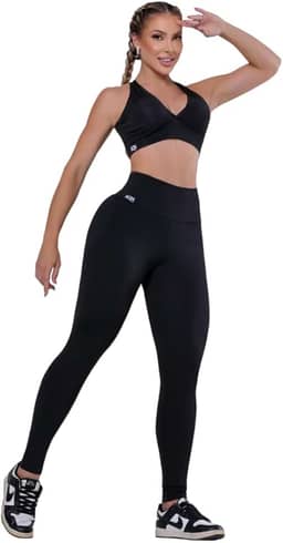 Conjunto Fitness Feminino Básico de Academia com Top 3 em 1 Alta Sustentação e Legging Cós Alto – Forro Duplo, Zero Transparência, Conforto e Versatilidade - Brazilian Fitness AQN