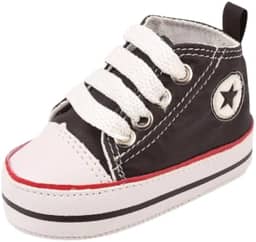 Tênis Bebê Unissex Star Preto Bebê Mania Cano Alto com Cadarço: Conforto, Estilo e Praticidade para os Pequenos, Garantindo Segurança e Mobilidade nos Primeiros Passos com Design Moderno e Versátil