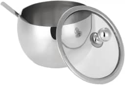 Açucareiro Em Aço Inox Com Tampa De Vidro E Colher Cozinha