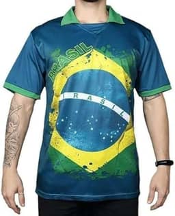 Camisa Polo Azul Bandeira Brasil Copa do Mundo Futebol TAMANHO M