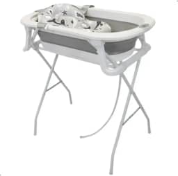 Banheira Dobrável Para Bebê Com Suporte Termômetro e Almofada Redutora Grey Branco Até 16Kg Premium Baby