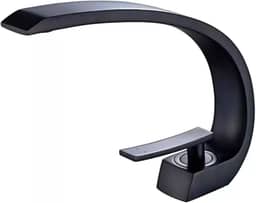 Torneira Monocomando Luxo para Banheiro, Design Curvo, 3 Cores Disponíveis, Misturador para Lavatório (Preto Fosco)