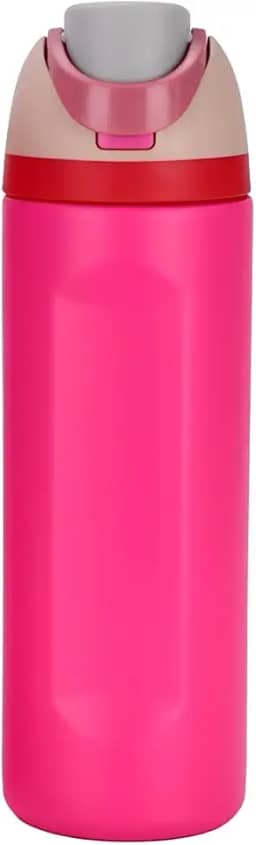 Garrafa Térmica de Água 710ml com Tampa 2 em 1 - Antivazamento, Parede Dupla, Com Alça e Tampa com Trava (Rosa com Vermelho)