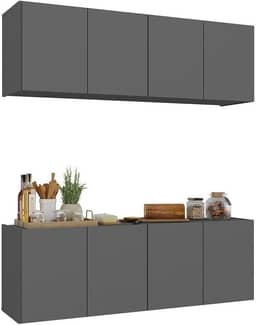 Kit Armário de Cozinha e Balcão 4 Portas Multimóveis Mp2161 Grafite