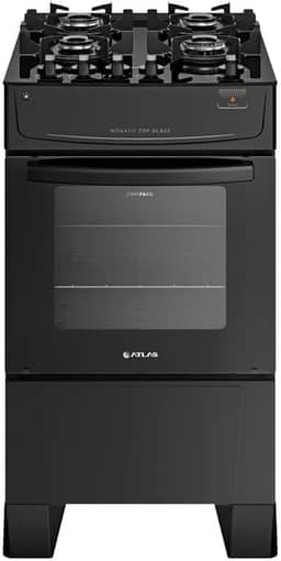 Fogão Atlas 4 Bocas preto Mônaco Top Glass com Acendimento automático - Bivolt
