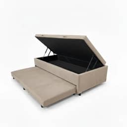 Cama Box Baú Solteiro com Auxiliar Conjugada | Pistão a Gás | Suporta Até 200kg | 188x88x42 | (SUEDE BEGE)