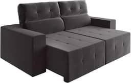 Sofá Retrátil e Reclinável 2m 3 Lugares Fênix Veludo Cinza