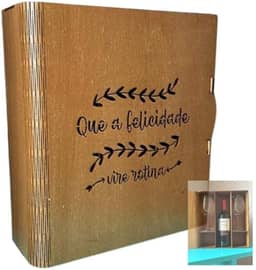 Caixa Vinho Madeira Embalagem Presente 1 Garrafa E 2 Taças