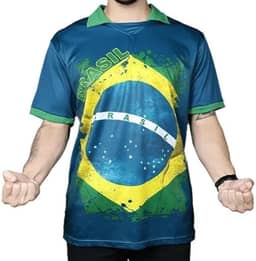 Camisa Polo Azul Bandeira Brasil Copa do Mundo Futebol