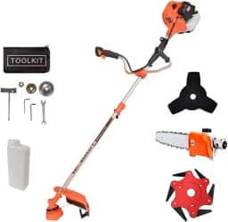 Roçadeira de Gasolina de 75CC, Motor de 2 Tempos com Potência de 3HP, Ideal para Trabalhos Intensivos, Lâmina/Disco 6 Pontas e Motopoda/Motosserra de Extensão Inclusos, Uso Profissional