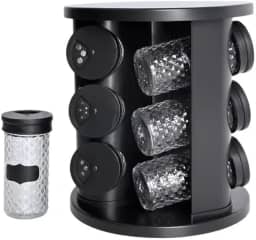 Porta Temperos Giratório com 9 Potes de Vidro, 85ml cada, + Adesivos Modelo: Diamont