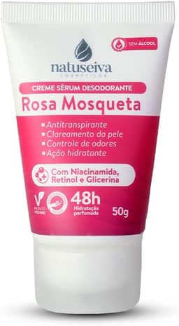 Creme Desodorante Antitranspirante Natuseiva Rosa Mosqueta 50g | Hidrata, Clareia e Protege por 48h