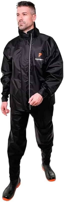 Capa De Chuva Nylon Conjunto Roupa Impermeável Pioneira Motoqueiro Motoboy Motociclista Preto Masculino Com Bolso Interno