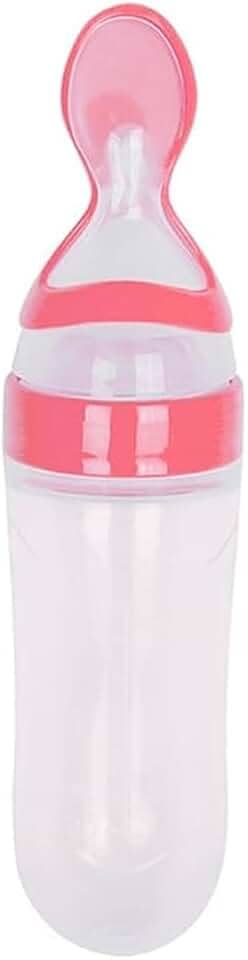 Colher de Silicone Dosadora 90ml para Alimentação Infantil com Corpo Macio e Tampa Protetora -ROSA