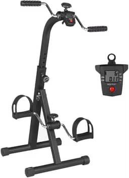 Mini Bicicleta Ergométrica Portátil Dobrável para Fisioterapia – Exercitador de Braços e Pernas com Ajuste de Intensidade e Tela LCD