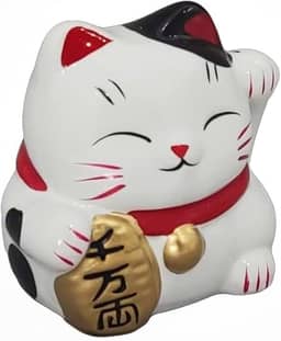 Gato da Sorte em Porcelana Decorativa - Boa Fortuna e Elegância. Maneki Neko Decorativo 901 (Gato da Sorte 901A)