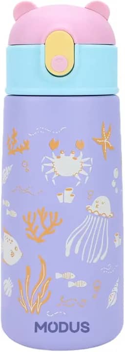 Garrafa Térmica Infantil - 500mL, Parede Dupla Livre de BPA, Anti Vazamento, com Canudo Silicone (Roxo)