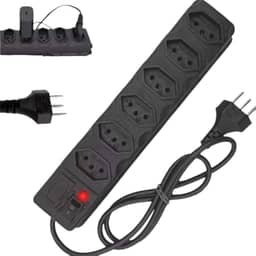 Filtro De Linha 5 Metros Régua Protetor Elétrico 6 Tomadas (Preto, 5 metros)