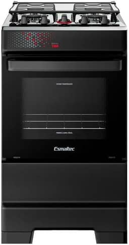 Fogão Esmaltec 4 Bocas Ideal Top Mesa Inox Tampa de Vidro Forno 50 Litros Preto T4IAP Bivolt