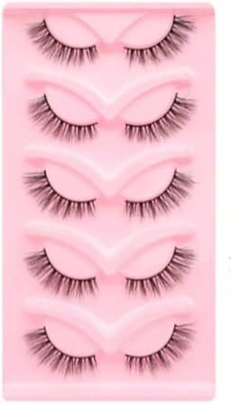 Kit 5 Pares De CíLios PostiçOs Olho De Gato 3d Mink - Full Strip E Meia ExtensõEs, Longos E Naturais(W89(meio cílios))
