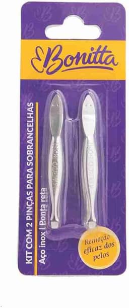 Bonitta Kit Com 2 Pinças Para Sobrancelhas Aço Inox Ponta Reta 597Bt