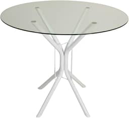 Mesa De Jantar Ana Tamanhos de 60x70x80x90cm Tampo Redondo ou Quadrado Vidro Temperado Espessura 6mm (TAMPO REDONDO BRANCO, 80CM)